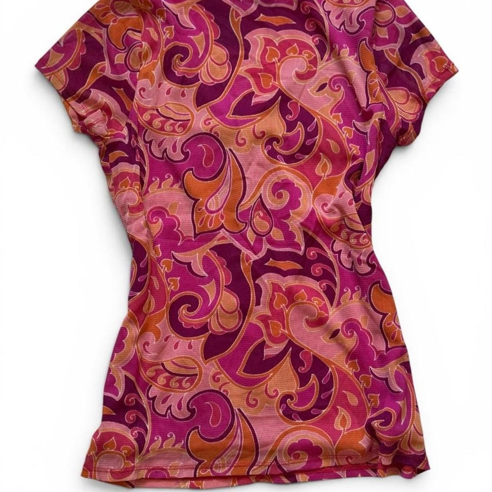 Axcess Liz Claiborne Pink Paisley Ruffle Wrap Top V-Neck Y2K Boho Mesh Sz S - Picture 2 of 6